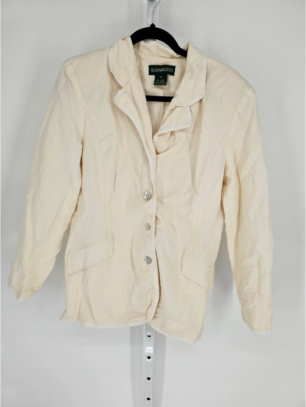 Bushwacker Women's White Long Sleeve Collared Button Down Linen Jacket Size 12